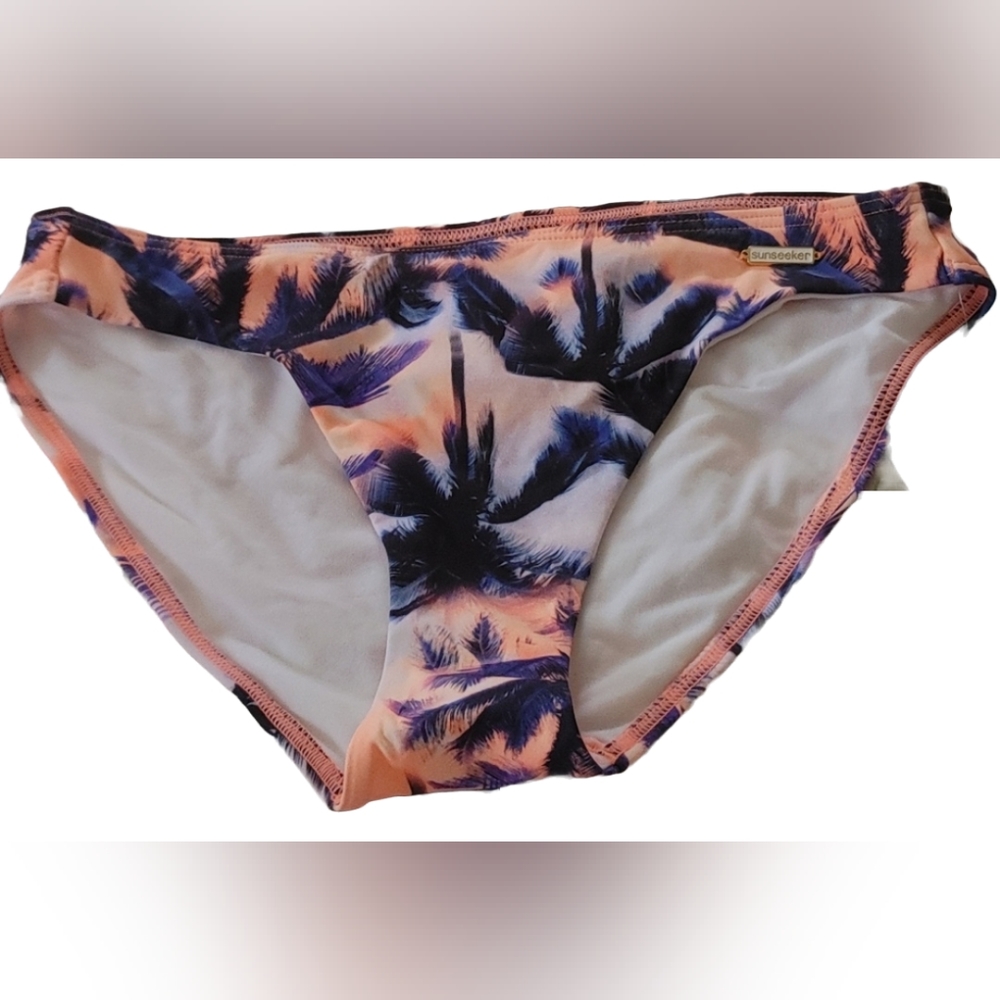 NWT SUNSEEKER MICROFIBRE ORANGE & BLUE PALM TREES BIKINI BOTTOM SZ 12